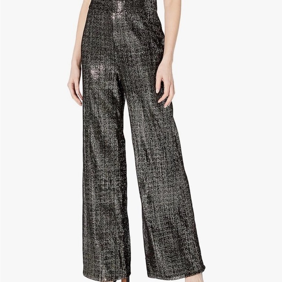 House of Harlow 1960 Pants - House of Harlow 1960 Glittering Black Wide-Leg Pants